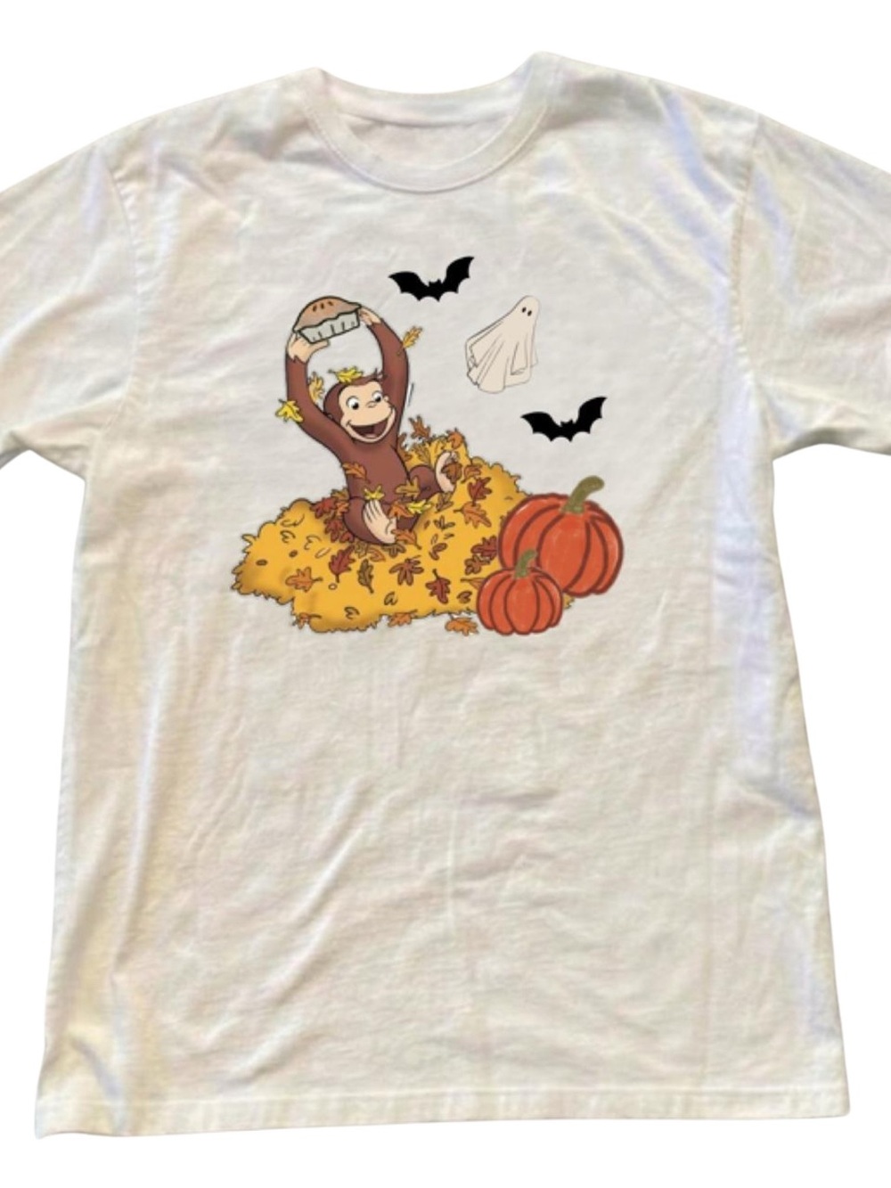 Gildan White Monkey in Leaves Halloween Tee, Gift For Her, For Him